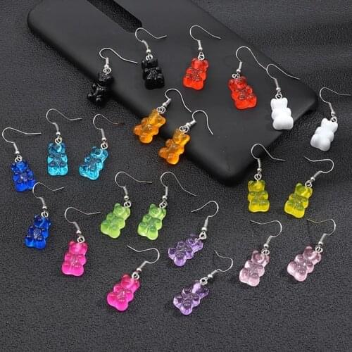 Cute Cartoon Design Mini Gummy Bear Earrings for Women 2021 Minimalist Drop Candy Creative Ear Hook Dangle Earing Fashion Bijoux