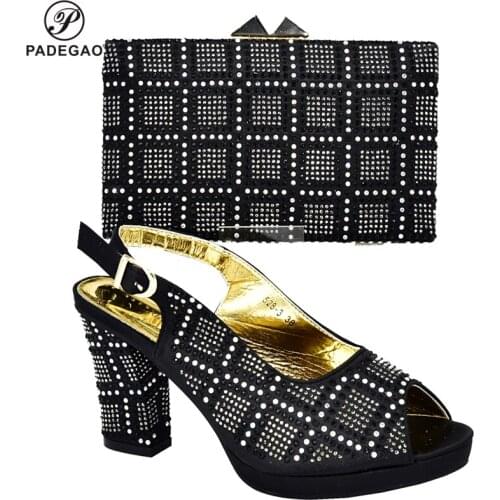 Black Fashion Wedding Shoes and Bag to Match African Woman Shoes And Matching Bag Set Italian Style Sandals Set For Party