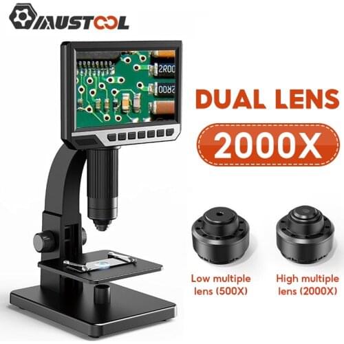 MUSTOOL MT315 2000X 7inch HD Dual Lenses Digital Microscope for Electronics Soldering Microscope Laboratory Cell Microscope