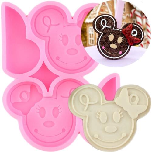 Disney Mickey Minnie Bow Straw Topper Silicone Mold Keychain Resin Mould Gingerbread Man Chocolate Fondant Cake Decorating Tools