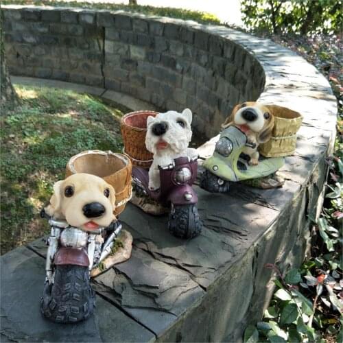 By motorcycle The puppy flowerpot Creative animal Zodiac dog Flower garden ornament decoration ceramic planter pot