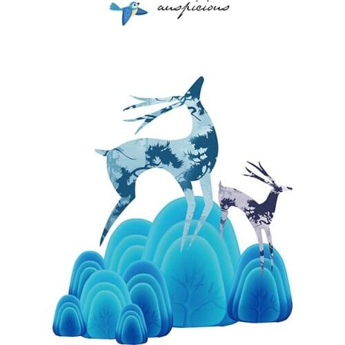 Three Ratels QCF23 Elk in Blue Mountain wall stickers home decoration living room Wall Concealer self paste mural