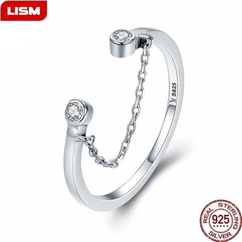 Genuine 925 Sterling Silver Dangle Open Finger Rings Shine Luxury CZ Zircon for Women Luxury Sterling Silver Jewelry