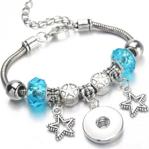 New Star 5 Colors Snap Bracelet Lobster Buckle Snake Chain Bangles Beaded bracelet Fit 18MM Snap Jewelry Women 9997