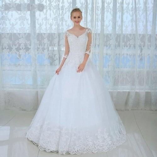 New Transparent Three-Quarter Sleeve Winter Wedding Dress 2021 Slim And Thin Sexy Bridal Gown Cheap Wedding Dress