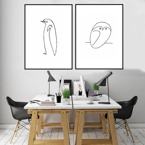 Picasso Simple Line-drawing Horse Bird Animal Poster Canvas Print Painting Wall Art Living Room Home Decoration