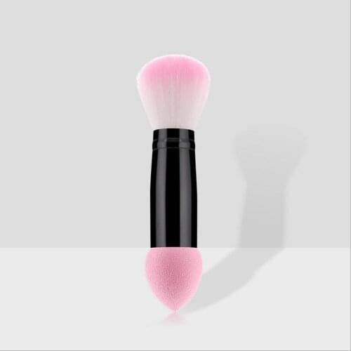 1pc Professional blusher brush Nylon with Sponge Make up Brushes Two Head Metal Cosmetic Tools with Sponge drop shipping T0405
