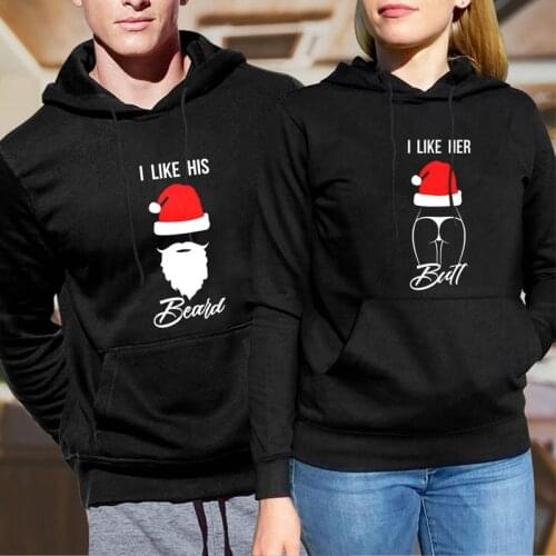 Pullover Hoodied Tops Women Men Sweatshirts I LIKE HIS Beard I LIKE HER Butt Couple Hoodies