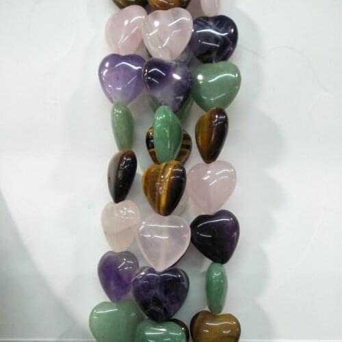 Heart Shape Natural Pink Crystal Tigereye Stone Amethysts Green Aventurine Beads Loose Stone Beads For Necklace Making 20mm Bead
