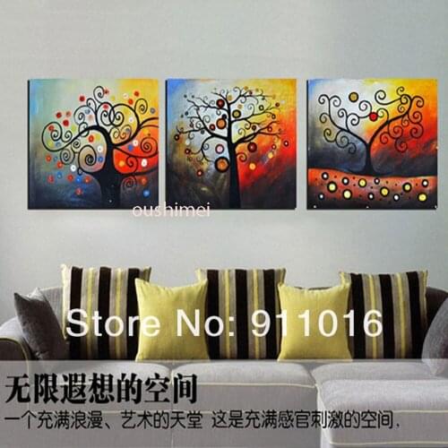 Hand Painted Modern Abstract Oil Painting Decorative 3P Landscape Tree Painting On Canvas For Living Room Wall Decor