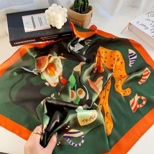 Elegant Silk Satin Hair Scarf For Women Small Kerchief Cute Headband Fashion Print Neck Scarfs Female 70*70cm Green Blue Scarves