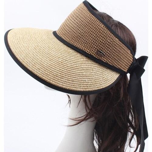 Fashion Empty Top Hat Female Korean Version of Simple Bow Knot Wild Sunscreen Sun Hat Cap Casual Breathable Straw Hat Outside