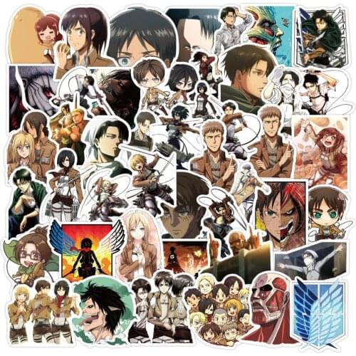 50PCS Attack on Titan Anime Stickers Graffiti Car Bike Travel Luggage Phone Guitar Laptop Waterproof Cool Cartoon Sticker Decals