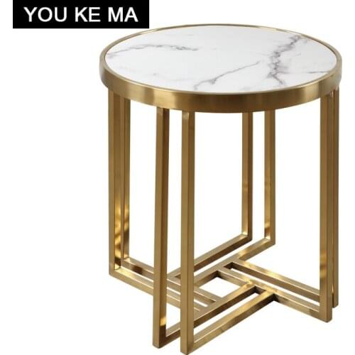 Modern Light Luxury Living Room Sofa Corner Table Stainless Steel Side Table Marble Balcony Small Coffee Table Leisure Negotiati