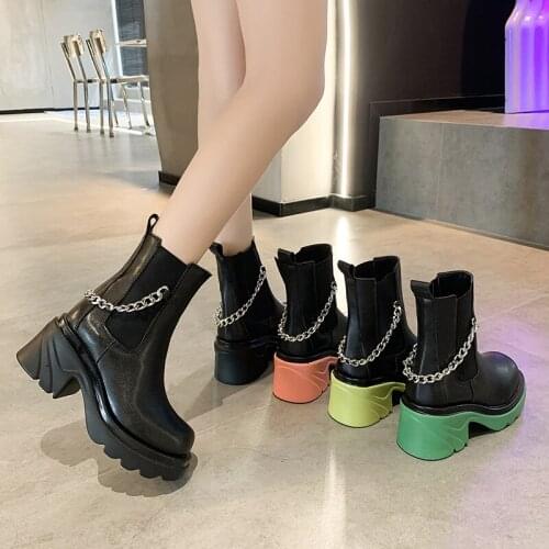 Women Boots 2021 Designer Fashion New Chelsea Boot Ladies Chunky High Heels Shoes for Women Pu Leather Slip-On Platform Boots