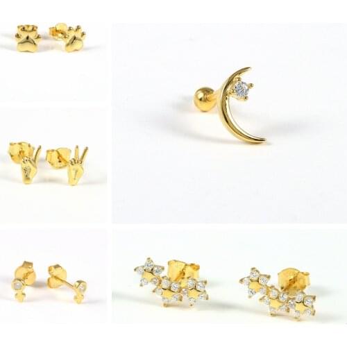 BOAKO Star Moon 925 Sterling Silver Earrings For WomenStud Earrings Piercing Pendientes Mom Gift 2021 Trend Vintage