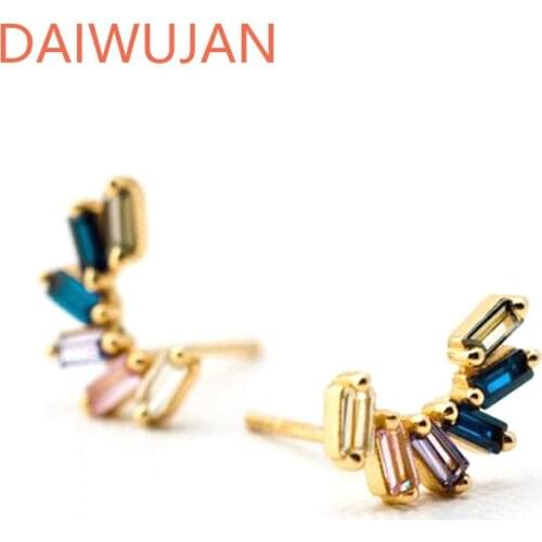 DAIWUJAN Personalized Sweet 925 Sterling Silver Stud Earrings For Women Girl Gold Multicolor Zircon Piercing Earring Pendientes