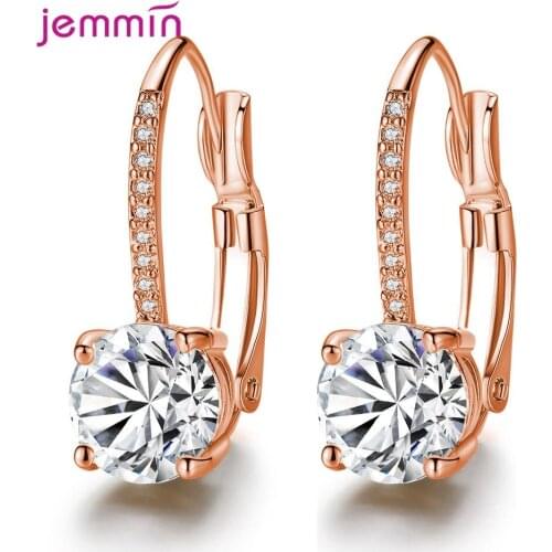 Fashion Simple Austrian Crystal 925 Sterling Silver Hoop Earring For Women Gold Color Shining Cubic Zirconia Fine Female Jewelry