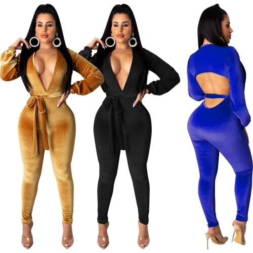 Hot Selling New Style European and American Womens Sexy Fashion Solid Color Silver Fox Velvet Jumpsuit (Including Belt)