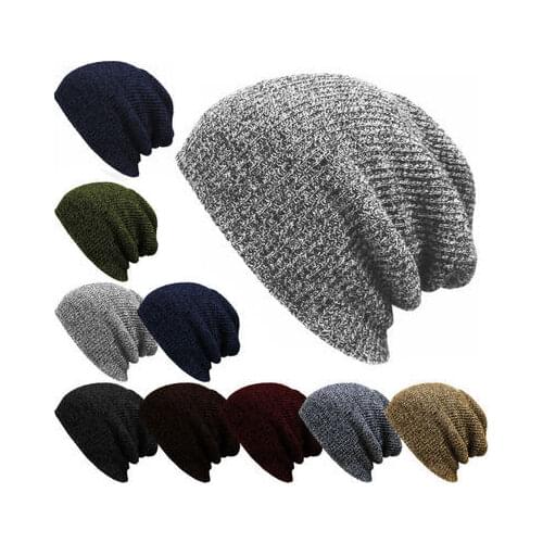 Hip Hop Knitted Hat Womens Winter Warm Casual Acrylic Slouchy Hat Crochet Ski Beanie Hat Female Soft Baggy Skullies Beanies Men
