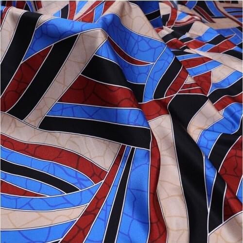 138cm*100cm Red And Blue Striped Natural Silk Fabric Stretch Satin Spandex
