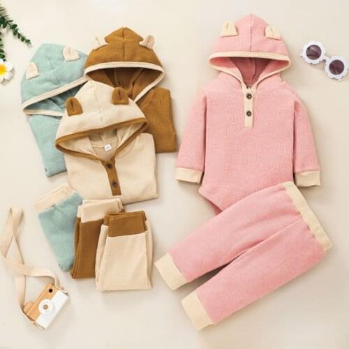 Newborn baby clothing baby suit 2021 autumn fashion baby boy hooded romper + trousers 2PCS baby girl animal image costume sets