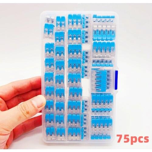 75pcs box PCT universal wire and cable connector,compact home/industrial wire quick connect accessory,plug-in blue transparent