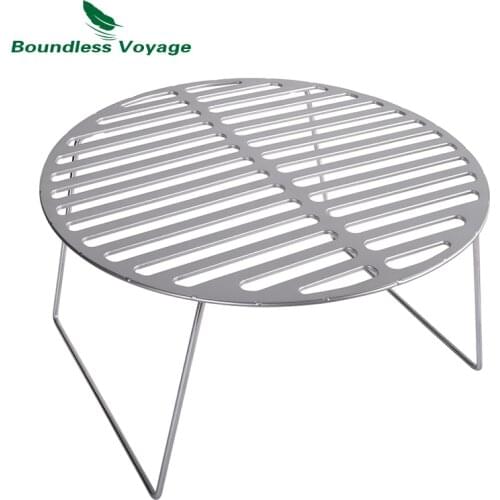 Boundless Voyage Titanium Round BBQ Grill Net with Folding Legs Ultralight Barbecue Plate Rack Durable Charcoal Gridiron