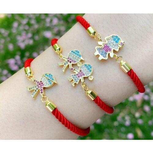 Red rope boy girl multicolor crystal micro pave cz zircon cubic zirconia Bracelet Adjustable silicone Snake Chain Jewelry tg23