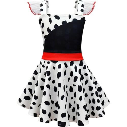 Kids Children Cruella Cosplay Costume Dress Outfits Halloween Carnival Suit
