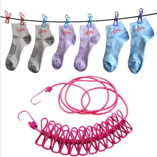 Elastic Washing Line With 12 Clips Travel Portable Retractable Clothesline Home Socks Underwear Clothes Hanger Rack Clothesline