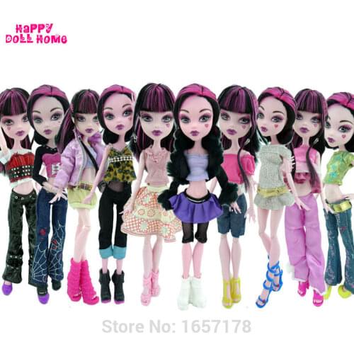 Random 5 Set Outfits Blouse Skirt Trousers Dress Costume Clothes For Monster High School Doll 10 Inch Puppet Kids Adult Toy