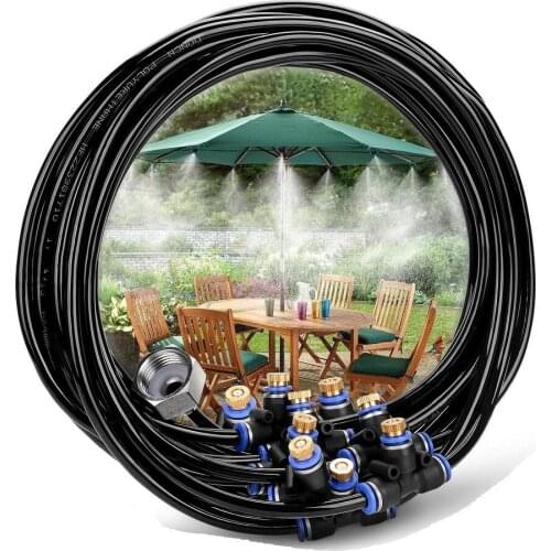 23M Water Misting Cooling System Kit Summer Sprinkler Brass Nozzle Outdoor Garden Greenhouse Park Plants Spray Hose Watering