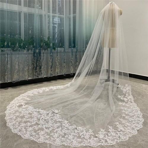 Lace Bridal Veil With Comb White Ivory Appliques Elegant Wedding Veils Accessories Headpiece for Brides Long Cathedral 5 Metres