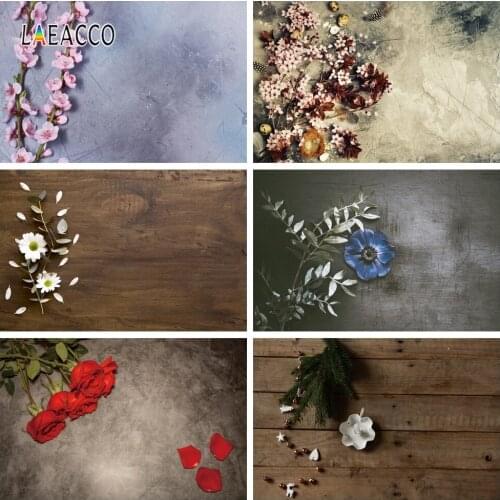 Laeacco Wooden Board Flowers Photophone Grain Texture Photography Backdrops Baby Child Food Doll Pet Portrait Photo Backgrounds