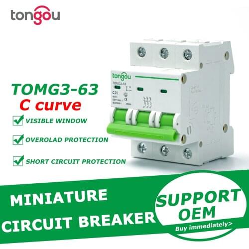 Type C 3 Pole MCB 6A 10A 16A 25A 32A 40A 63A DIN Rail Miniature Circuit Breaker 4.5KA AC 110V/230V/400V With CE Certificate