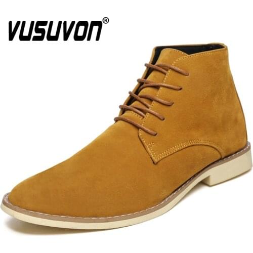 New Men Desert Boots High Top Leather Shoes for Male British Retro Blue Yellow Casual Mens Boots Lace-up Martin Boots Size 46
