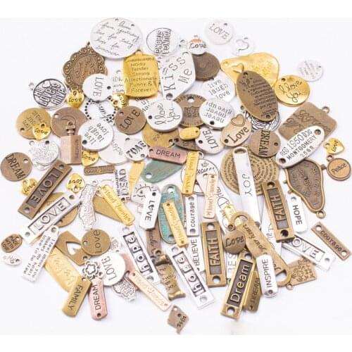 Mixed size and color of English small nameplate charms English small wafers accessory DIY retro alloy accessoring
