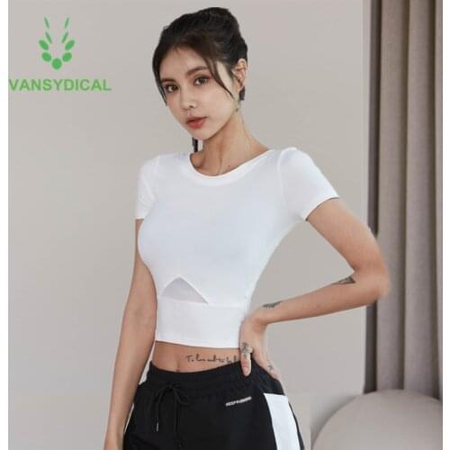 New Women Athletic Gym Yoga Shirts Cropped Tops Slim Sports Workout Short Sleeve Mesh Quick Dry Fitness Running Sportswear