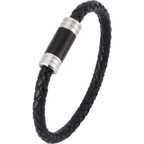 New Fashion Black Brown Leather Bracelet Men Women Jewelry Exquisite Magnetic Buckle Charm Bracelets Bangles Gift BB0410