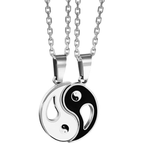 Best friends Necklace Jewelry Yin Yang Tai Chi Pendant Necklaces Black White Couples Paired Necklace For Men Women Gift 2 PCS