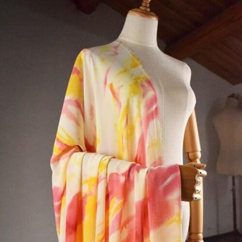 Half Meter Fashion High Grade Yellow Orange Smudge Print Chiffon Fabric For Holiday Wind Dress Shirt Scarf Material T1645