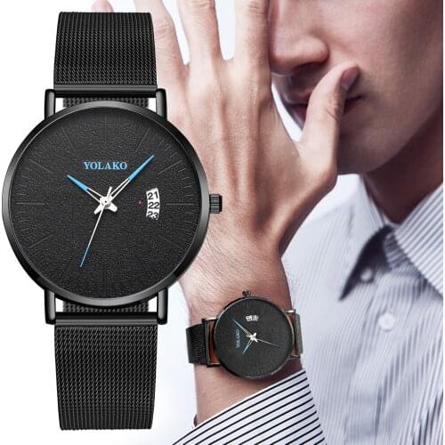 Simple Mesh Belt Mens Watch Business Male Ckock YOLAKO Fashion Calendar Quartz Watches Erkek Kol Saati Chronograph