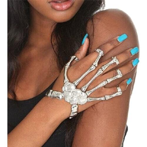 Halloween Props Gift Fun Nightclub Party Punk Finger Bracelet Gothic Skull Skeleton Bone Hand Finger Bracelet Party Decoratio J6