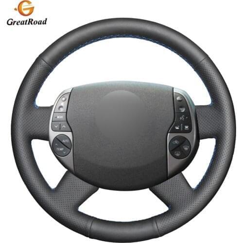 Handsewing Black Genuine leather Car Steering Wheel Covers Wrap for Toyota Prius 20(XW20) 2004 2005 2006 2007 2008 2009