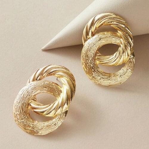 Earrings 2021 Gold Hoops Earrings for Women New Modern Jewelry Retro Classic Pleated Double Earring for Girl Wedding Gift
