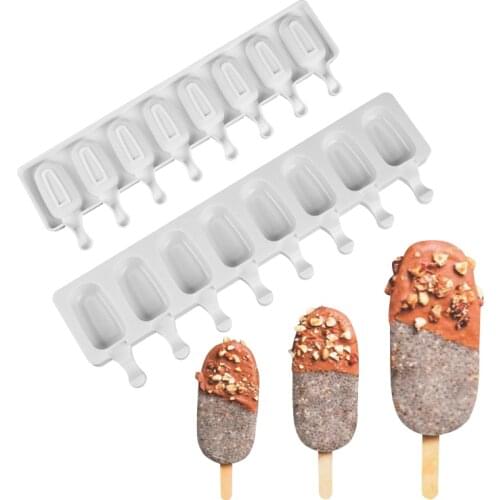 DIY Silicone Ice Cream Forms 4/8 Hole Popsicle Molds Freezer Fruit Juice Ice Pop Cube Maker Mould With Sticks Homemade Dessert