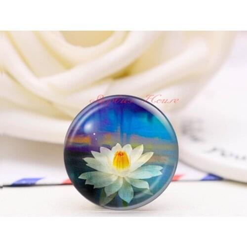 Handmade Round Lotus photo glass Cabochons, Jewelry Finding Cameo Pendant Settings, (F968-19675)
