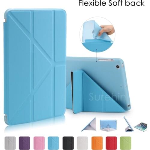 Nice flexible soft TPU silicone back leather smart case for apple ipad mini 4 cover case stand flip slim thin like 360 rotate