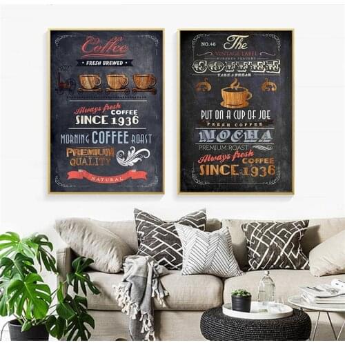 Vintage Letter Nordic Home Decor Canvas Painting Wall Art Poster Retro Coffee Decor Picture Scandinavian Art Print For Bedroom
